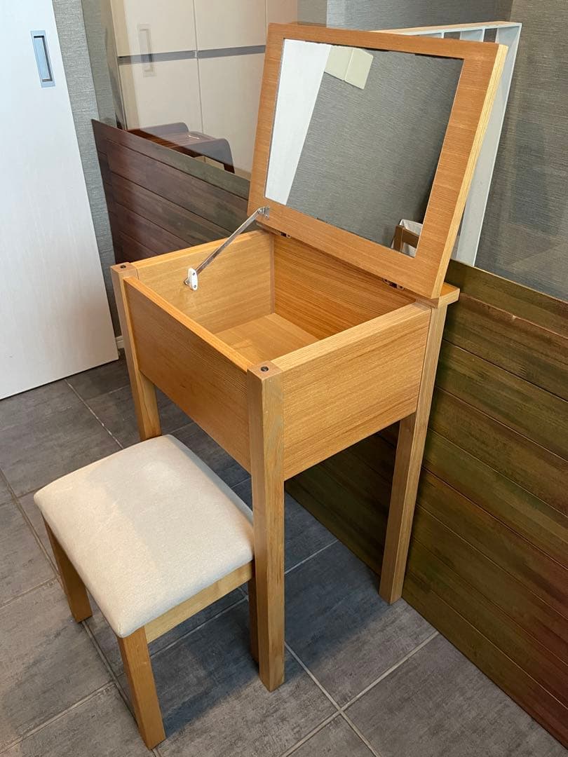 □ MUJI 無印良品 収納付き ドレッサー 木製 天然木 タモ材 化粧台