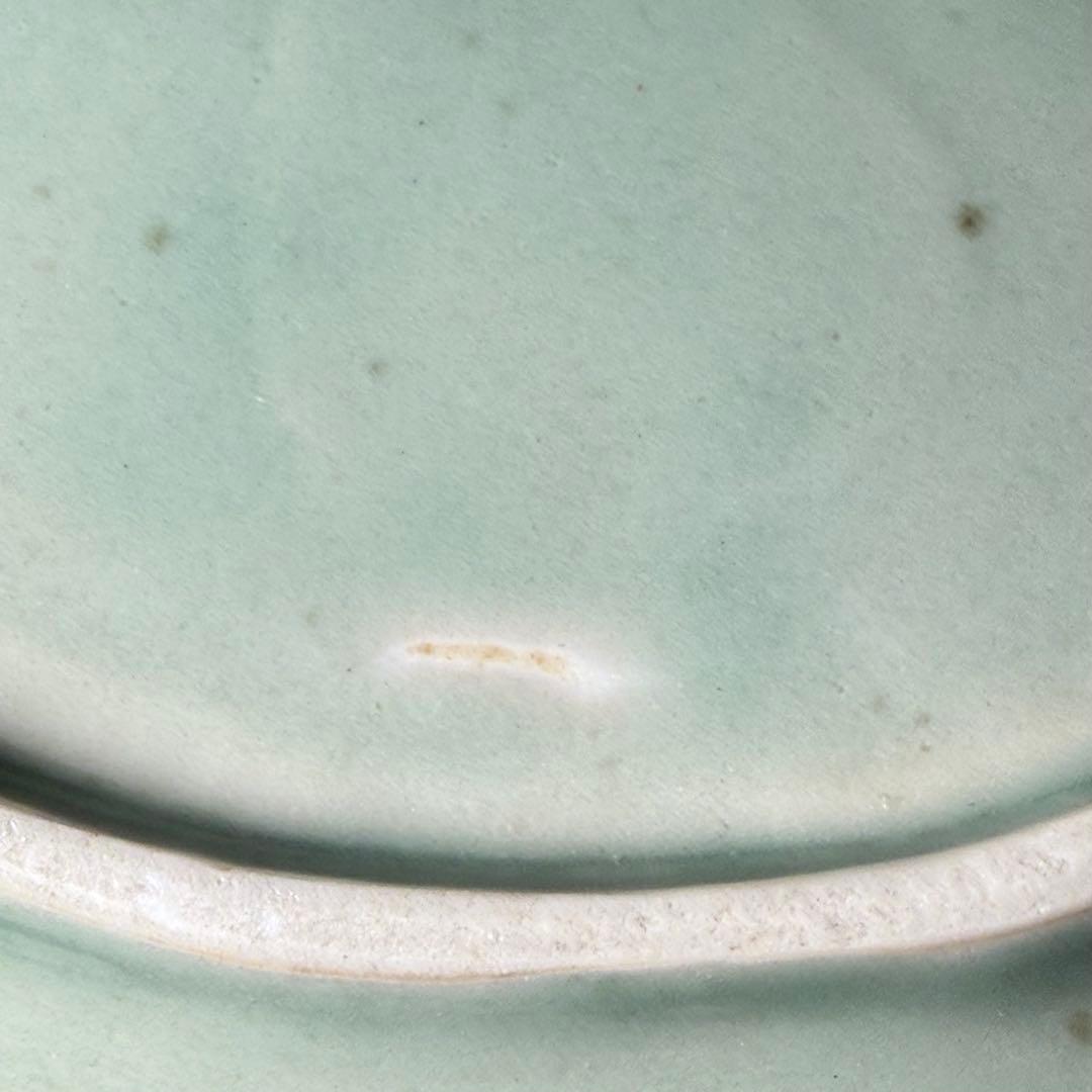 幕末〜明治 鍋島青磁 花文様陽刻葉形皿 12枚 料理屋 古