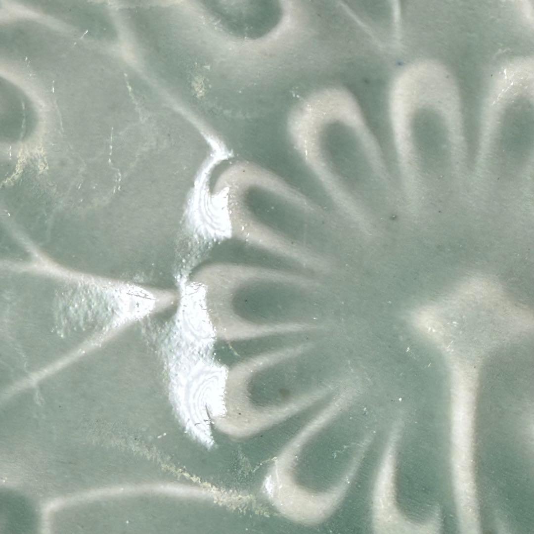 幕末〜明治 鍋島青磁 花文様陽刻葉形皿 12枚 料理屋 古