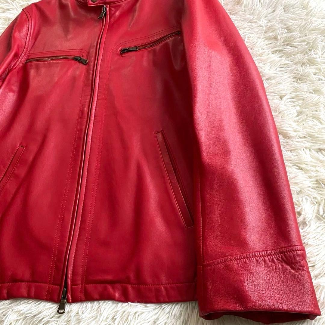 未使用級✨】daboro シングルライダース レザージャケット 羊革 赤 XL