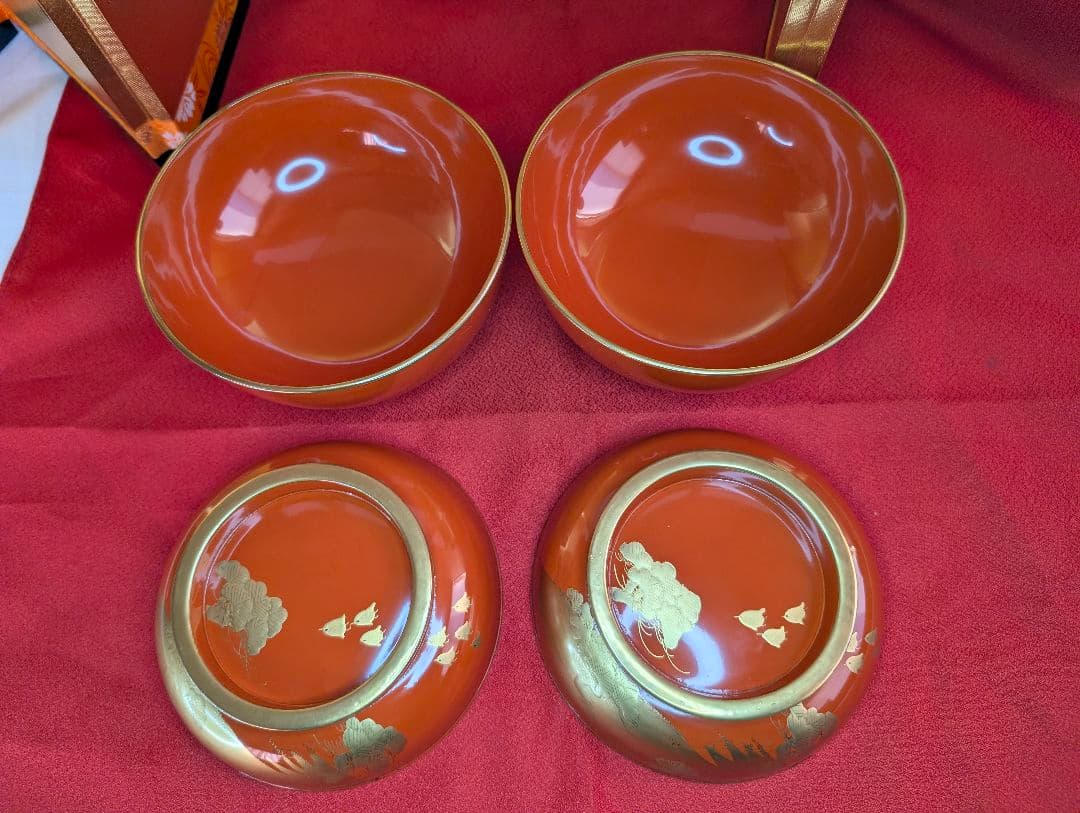 明治時代 輪島塗 金蒔絵 蓋付椀 波千鳥 2客 木製 汁椀 吸物