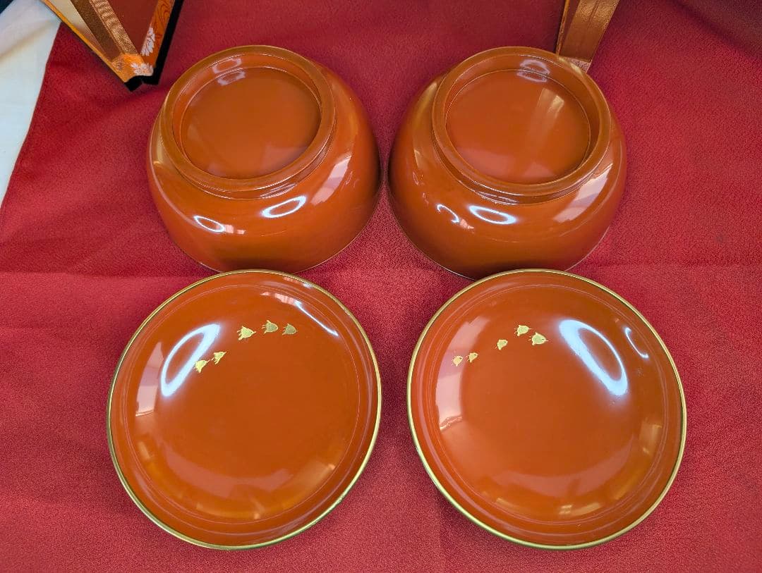 明治時代 輪島塗 金蒔絵 蓋付椀 波千鳥 2客 木製 汁椀 吸物