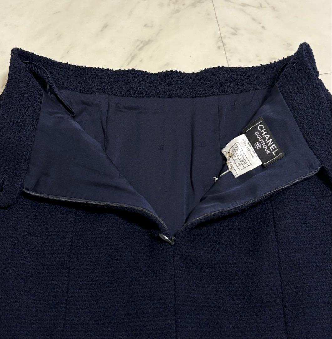 【未使用 タグ付き】CHANEL ココマーク ツイード スカート ネイビー 40