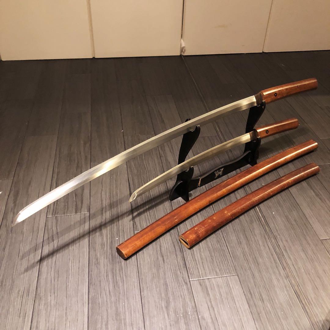 高級模造刀 白鞘 合金製 大小セット　居合刀 刃文 拵え