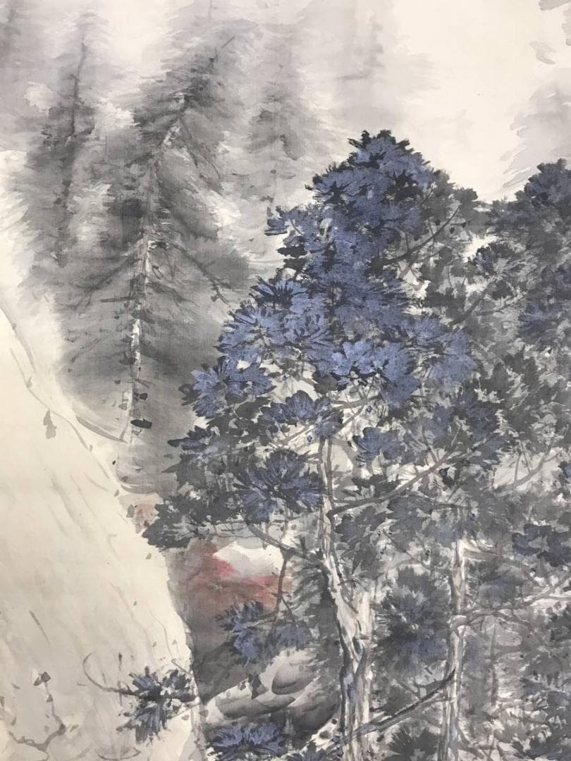 真作/五雲/紅葉山渓図/山水図/滝図/渓谷図/秋山図/掛軸