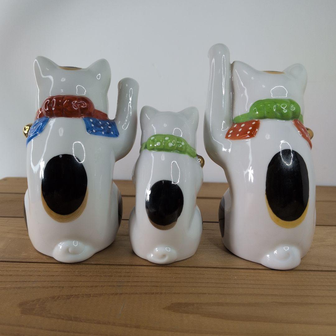当時物 】招き猫／九谷焼／福／金運上昇 ／縁起物／三毛猫／3匹セット