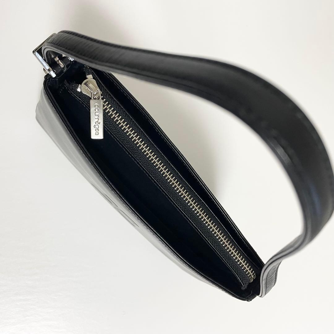 courreges クレージュ ロゴ ミニ ハンドバッグ ブラック レザー