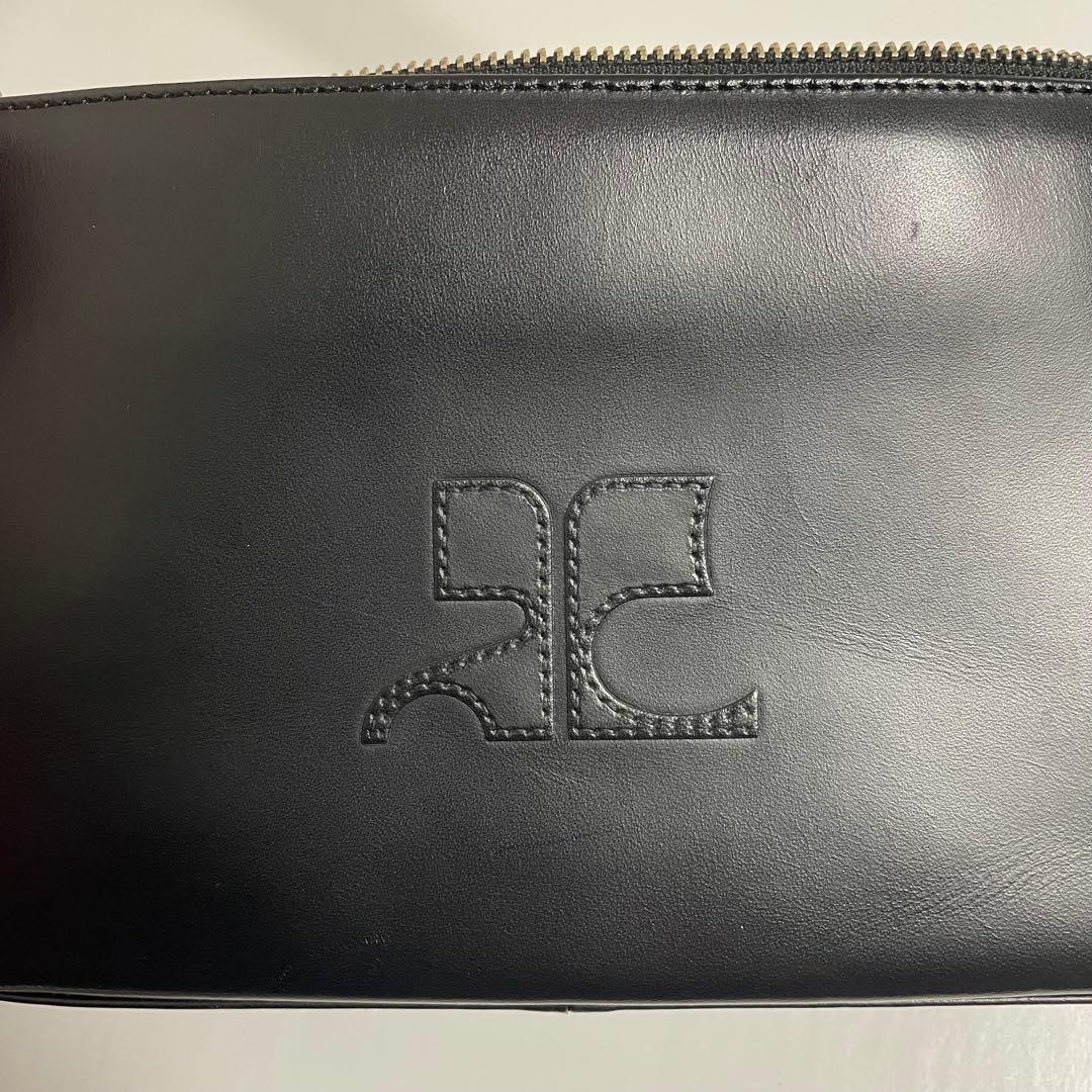 courreges クレージュ ロゴ ミニ ハンドバッグ ブラック レザー