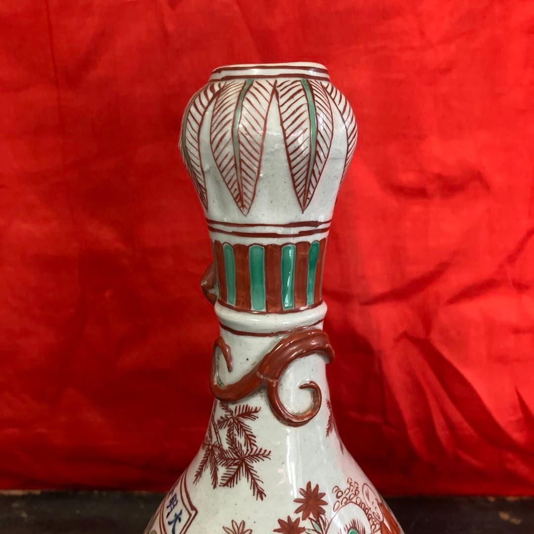 中国　色絵　蒜頭瓶　童子図　大明隆慶年造銘