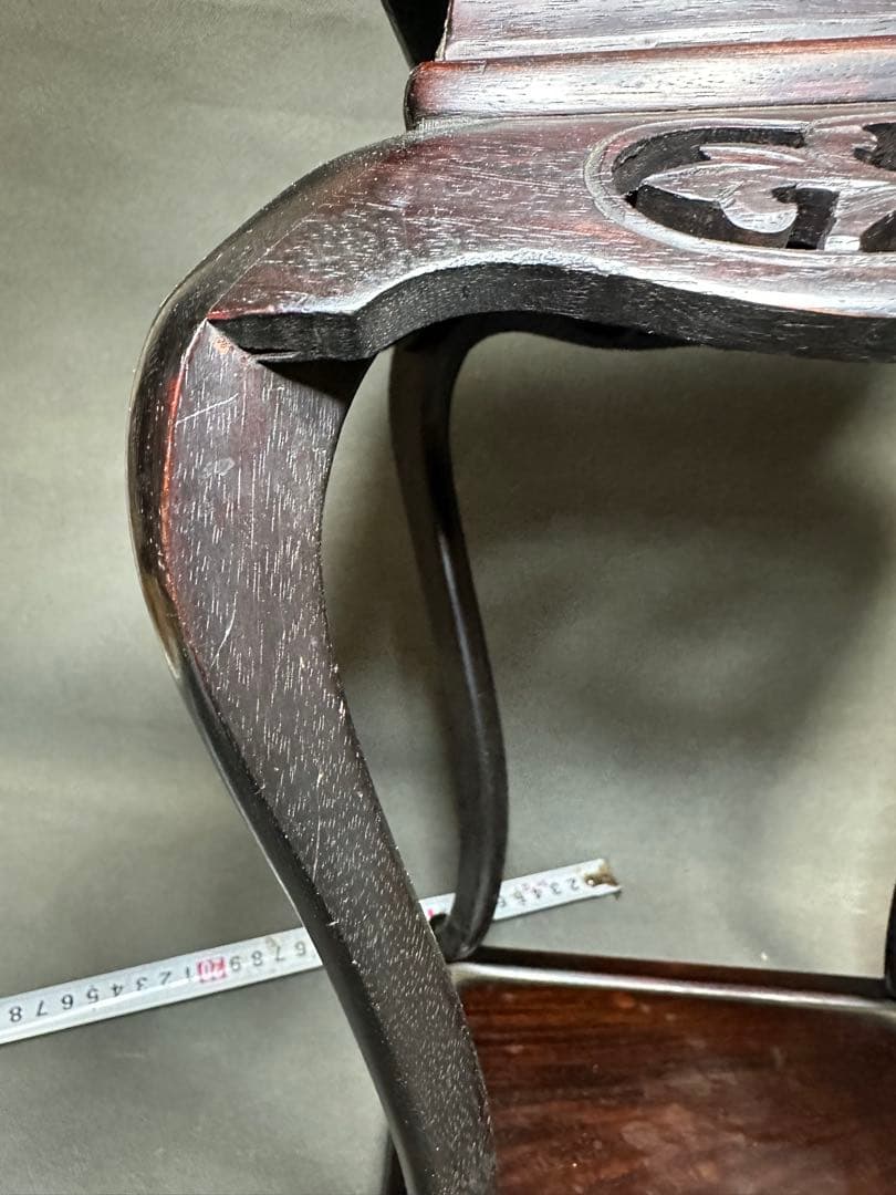 紫檀 唐草透彫 四方高脚花台 唐木二重天板如意巻足