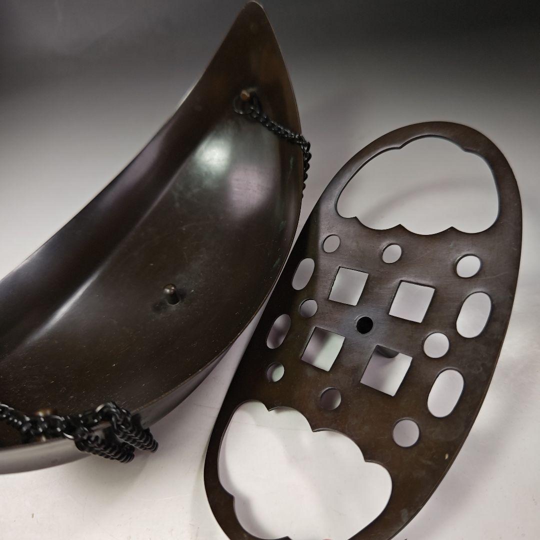 イ724 花入『釜屋　二代　藤井喜左衛門』『砂張銅　釣舟　共箱』花器　花瓶茶道具