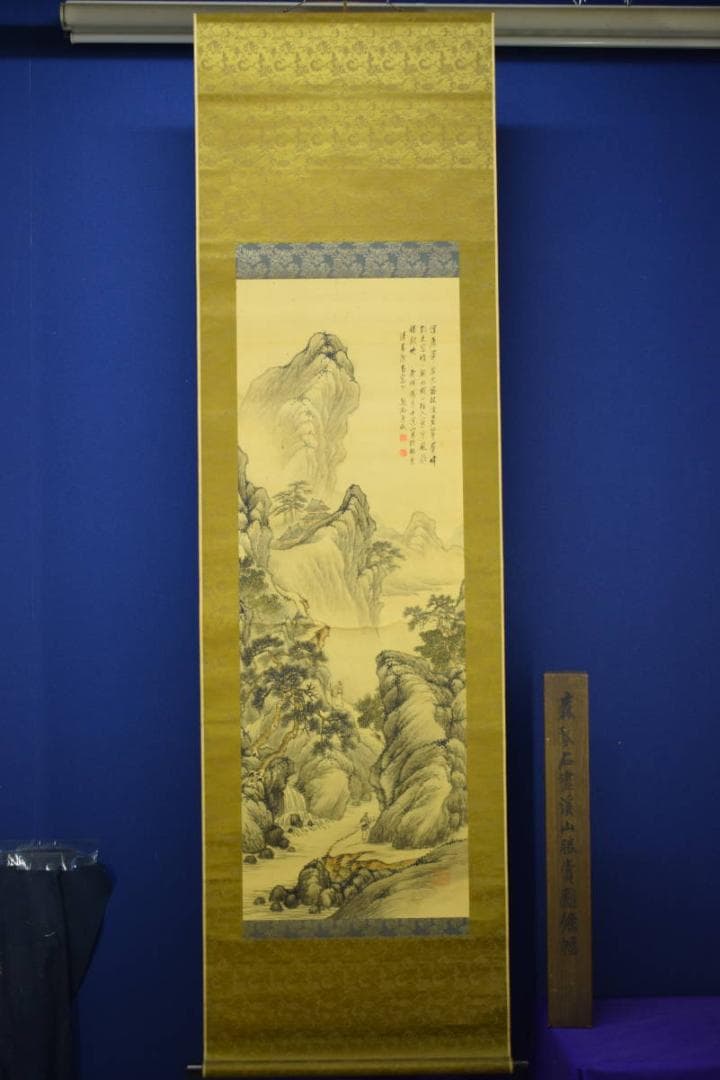 真作/森琴石/渓山勝賞図/桐共箱付/布袋屋掛軸HE-750