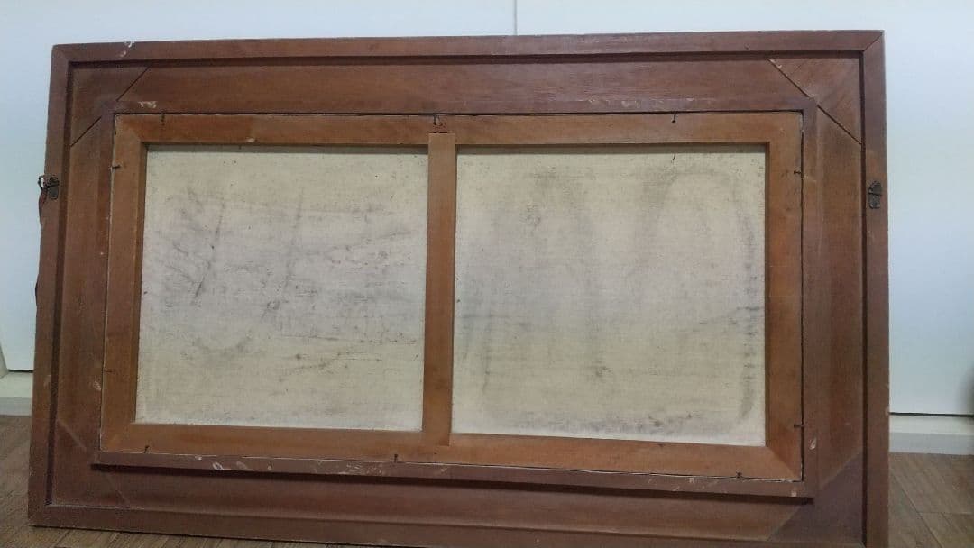 油彩画 漁船と橋の風景 サインあり