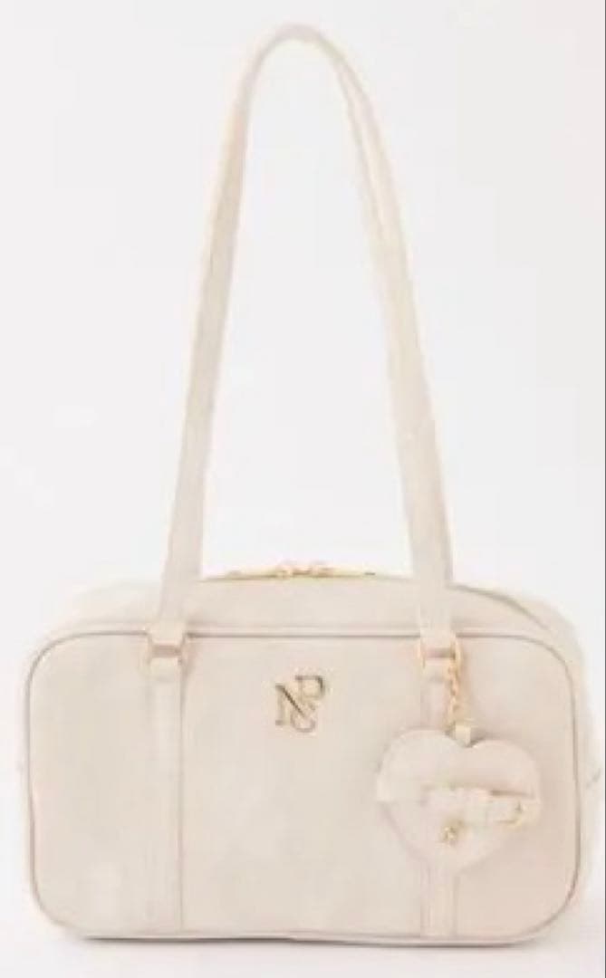 【新品】ハートミラー付きスクエアボストンバッグ　アイボリー