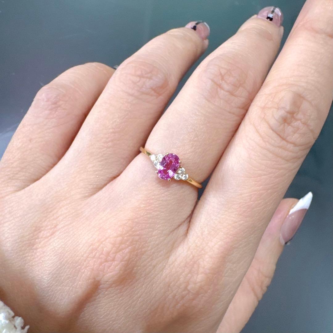 k18金イエローゴールドリング　指輪　ピンクサファイア0.63ct ダイヤモンド