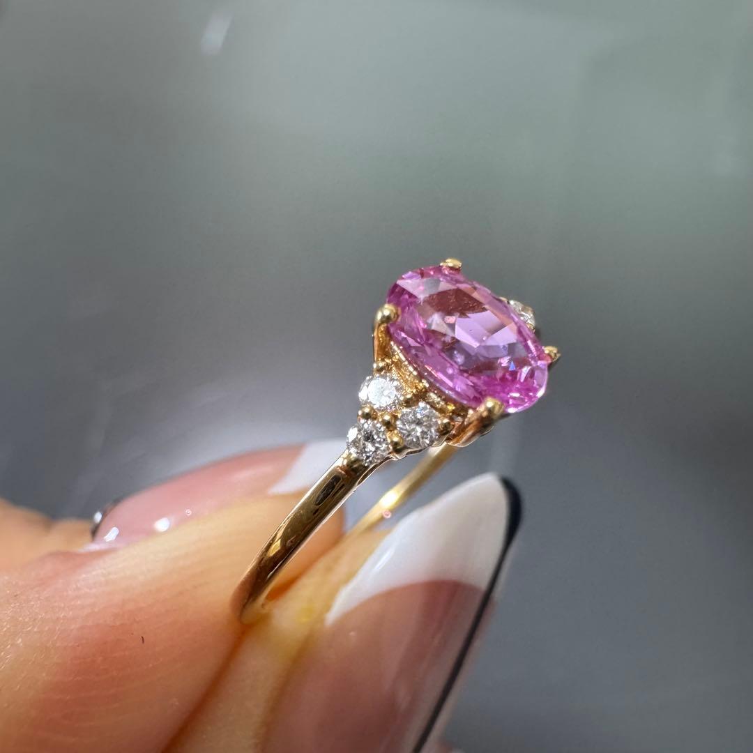 k18金イエローゴールドリング　指輪　ピンクサファイア0.63ct ダイヤモンド
