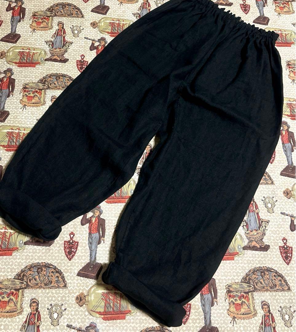 ハンドメイド❣️リネン100%ブラック もんぺパンツ