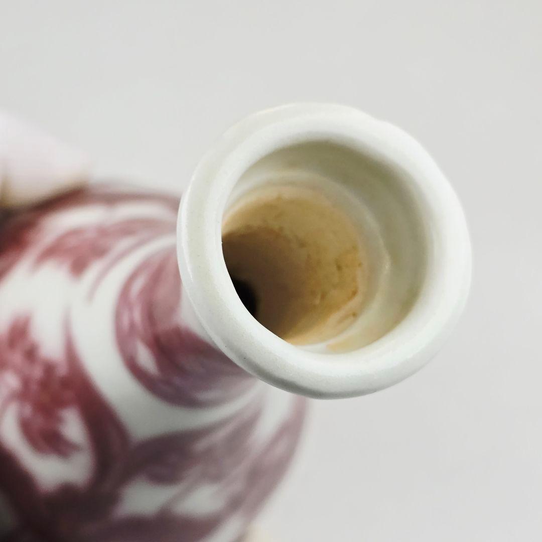 舶来品 中国古磁 返緑 釉裏紅 手絵鴛鴦戯水図 玉壺