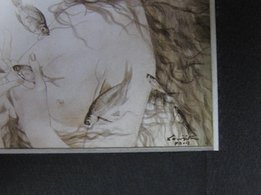 藤田嗣治、【La Sirene】、希少な額装用画集より、新品額装、マット額装付