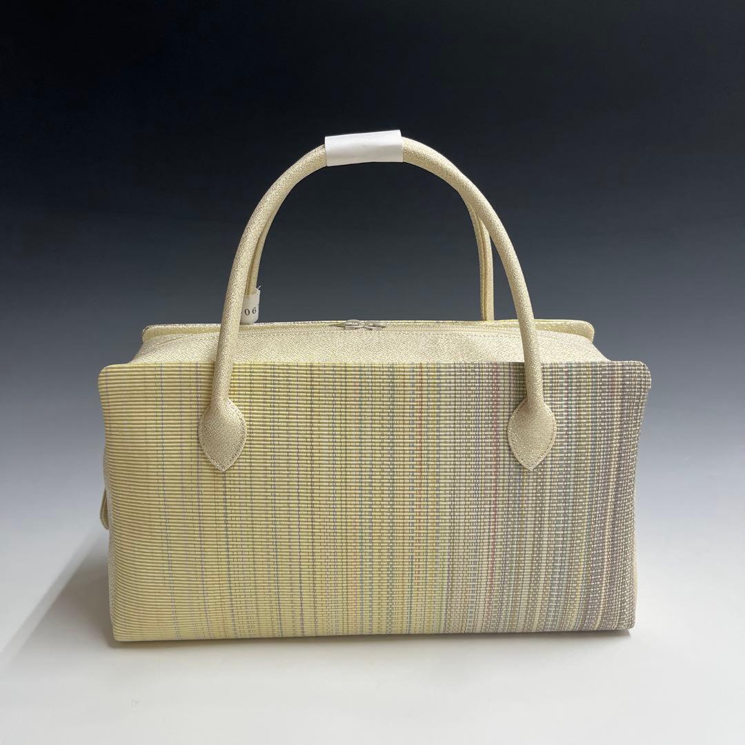 夏　新品未使用品　本塩沢紬　草木染　帯地使用　利休バッグ25067