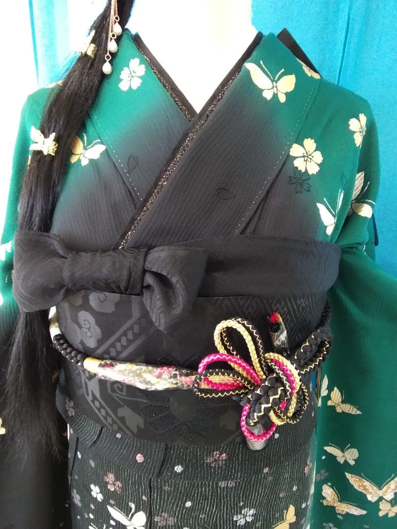 振袖フルセット、正絹振袖成人式、重ね衿、帯揚げ帯締め、黒帯、襦袢