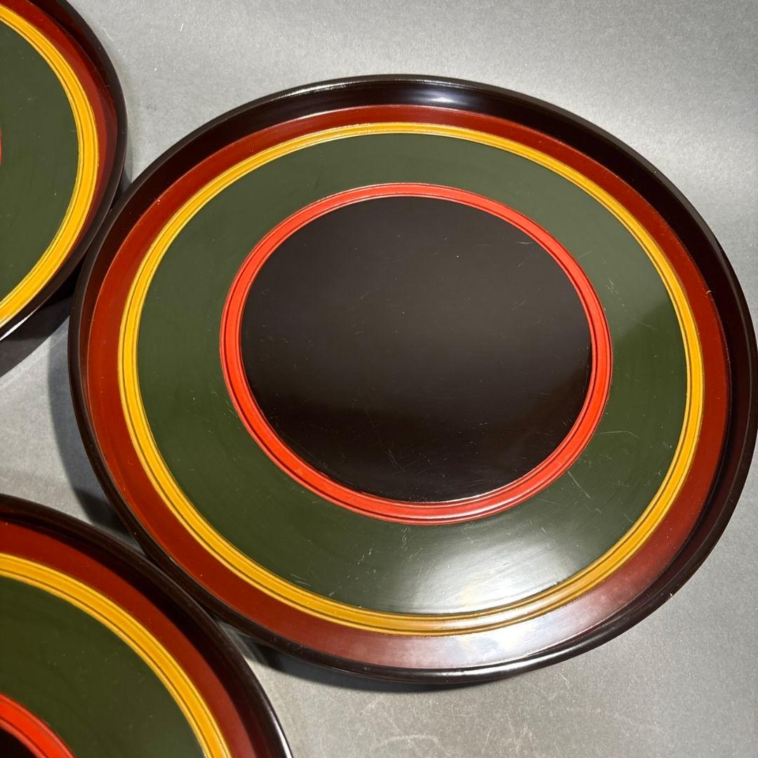 長野横笛　丸盆　５膳　共箱