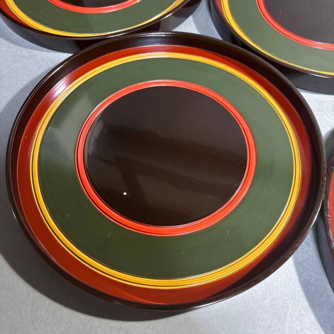 長野横笛　丸盆　５膳　共箱