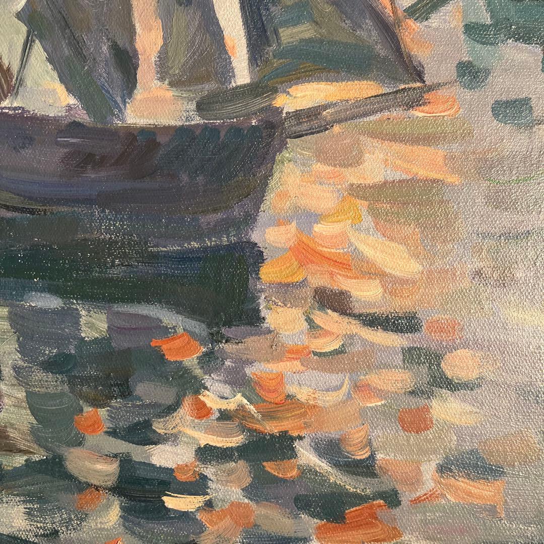 手書き油絵 クロード・モネ 日の出 海 額付 絵画 インテリア 油彩画