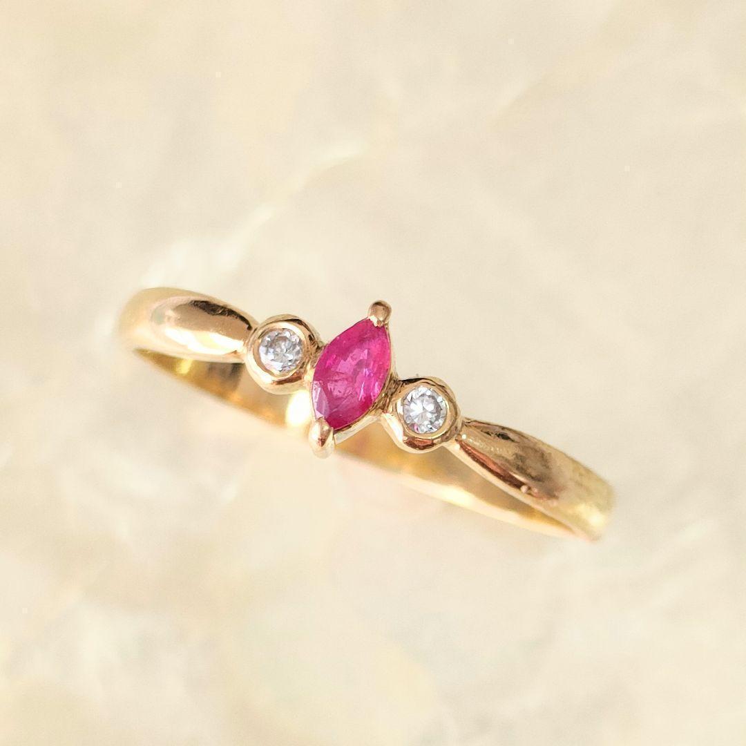 K18　天然石ルビー　天然ダイヤモンド　リング　指輪　ゴールド　ルビー　11