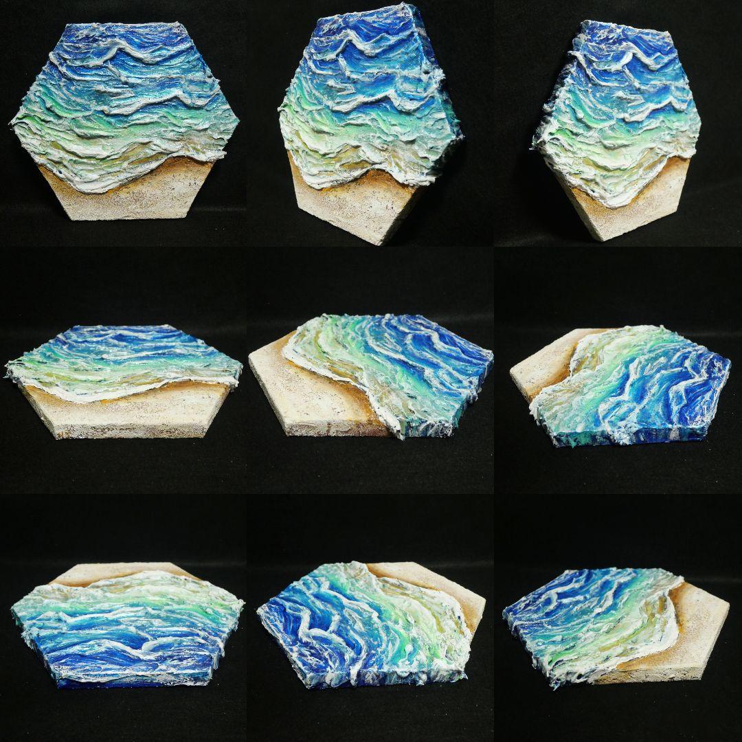 油絵 油彩 油彩画 絵 絵画 六角型【海の砂場】