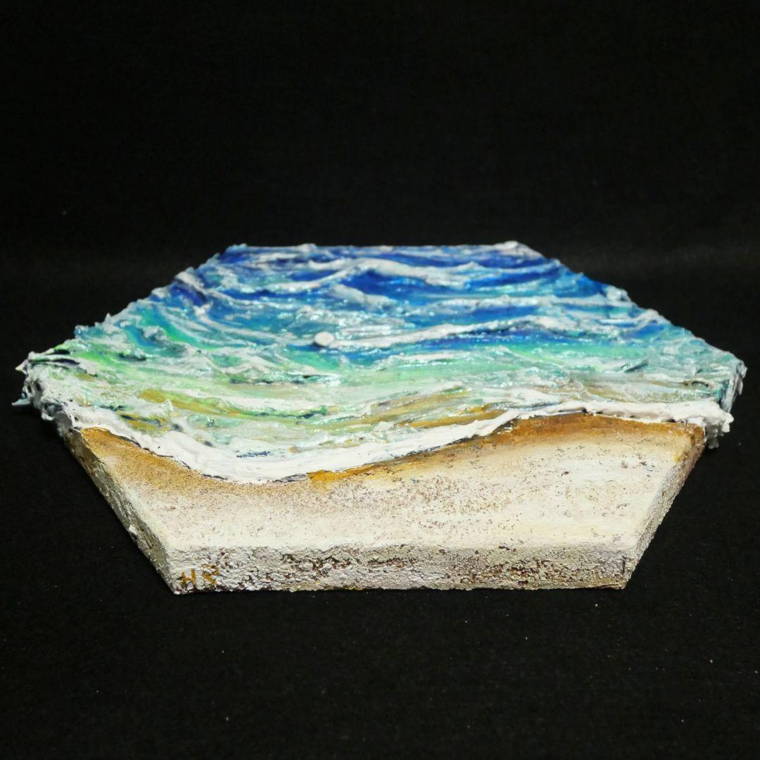 油絵 油彩 油彩画 絵 絵画 六角型【海の砂場】
