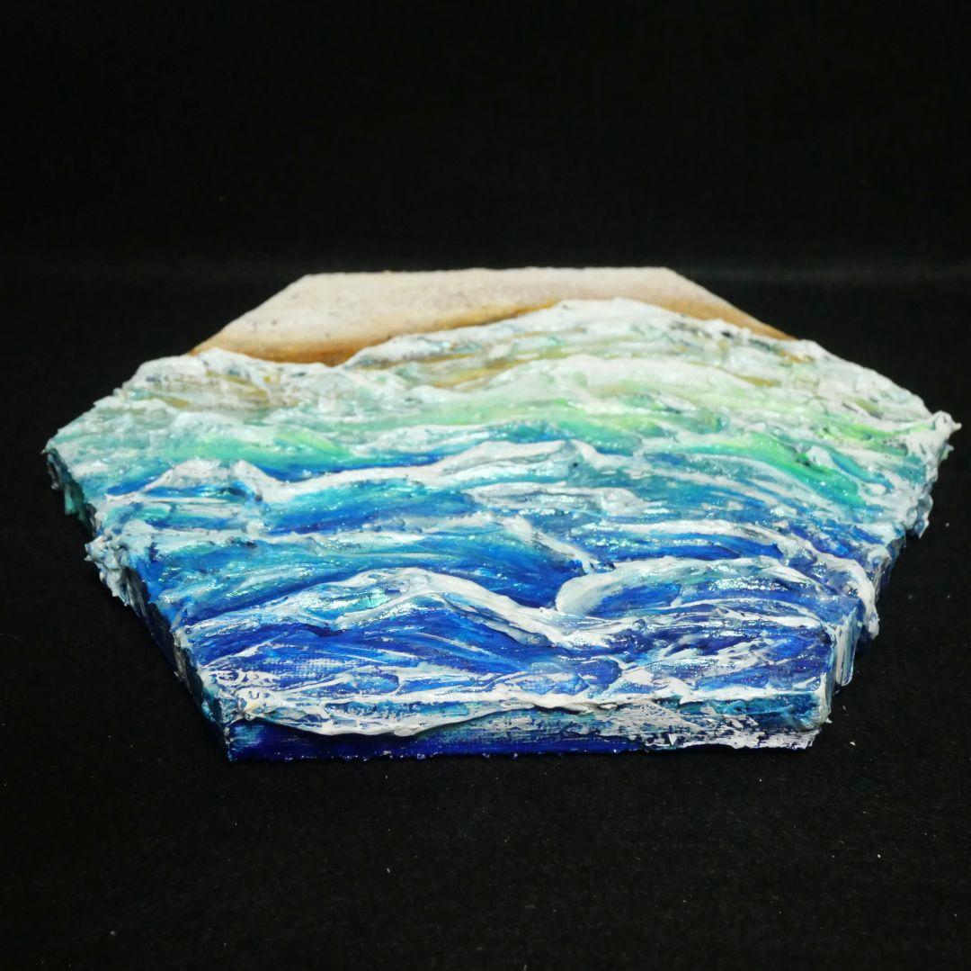 油絵 油彩 油彩画 絵 絵画 六角型【海の砂場】