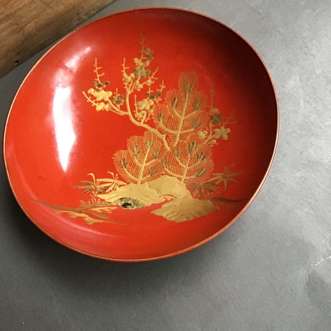 松竹梅　金彩　三つ組盃　金蒔絵　正月　祝い　本漆塗り