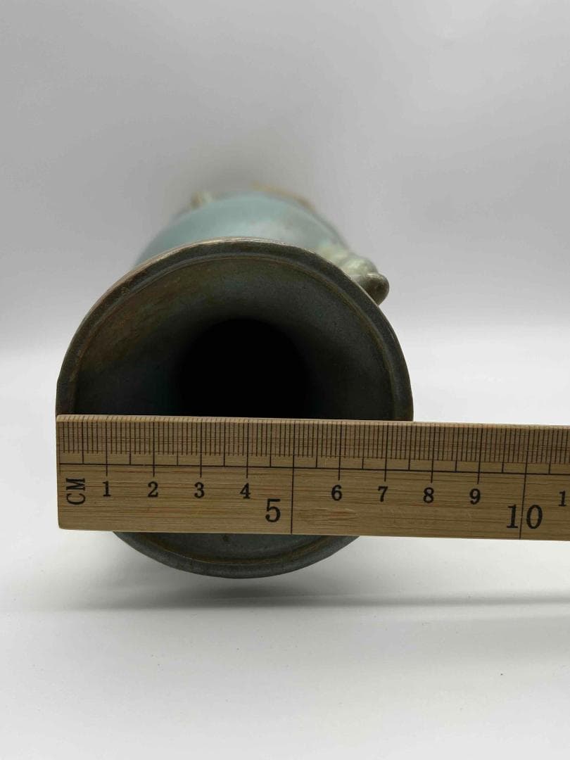 北宋時代 鈞窯広口双龍耳台座型香炉 天青釉瓶 窯変