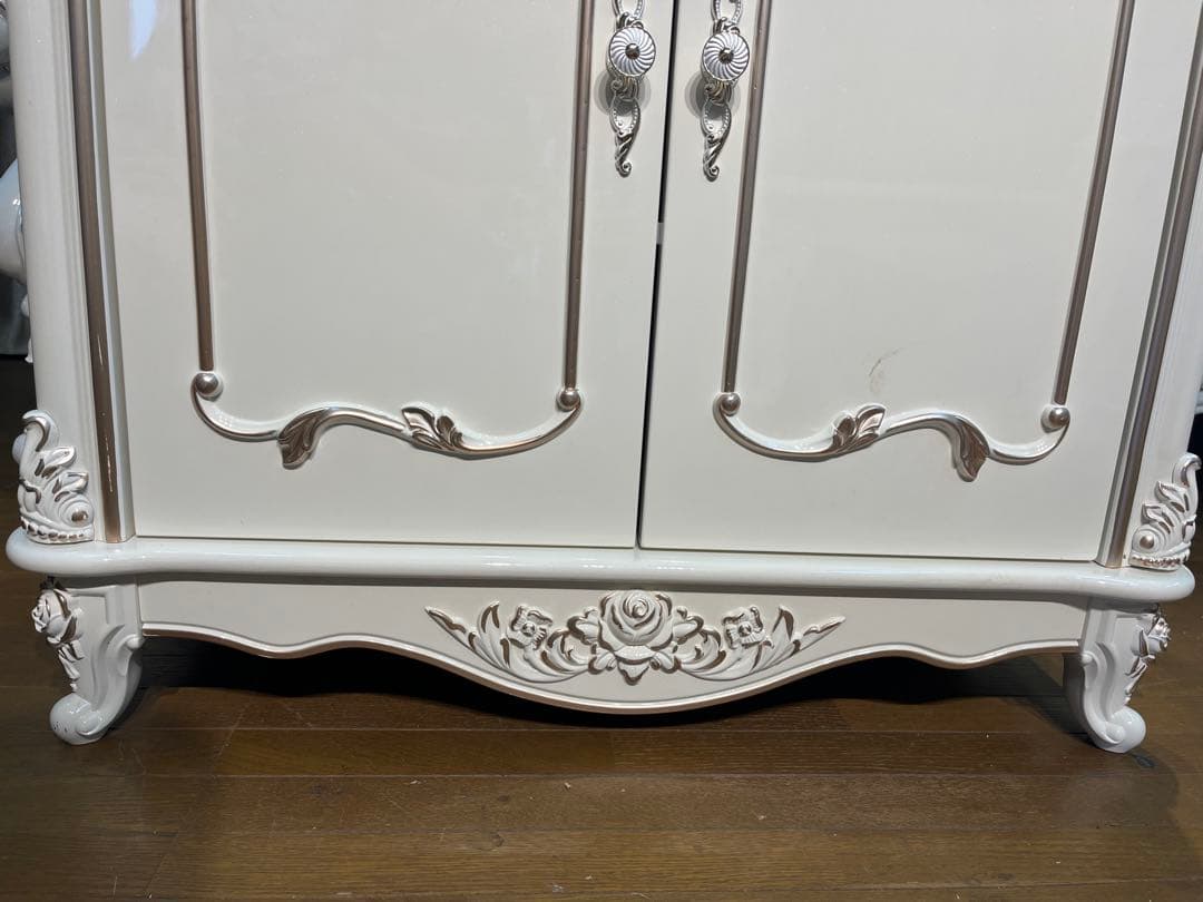 アイボリー 高級 4段チェスト 完成品 8mm天板ガラス付 チェスト 寝室 猫脚