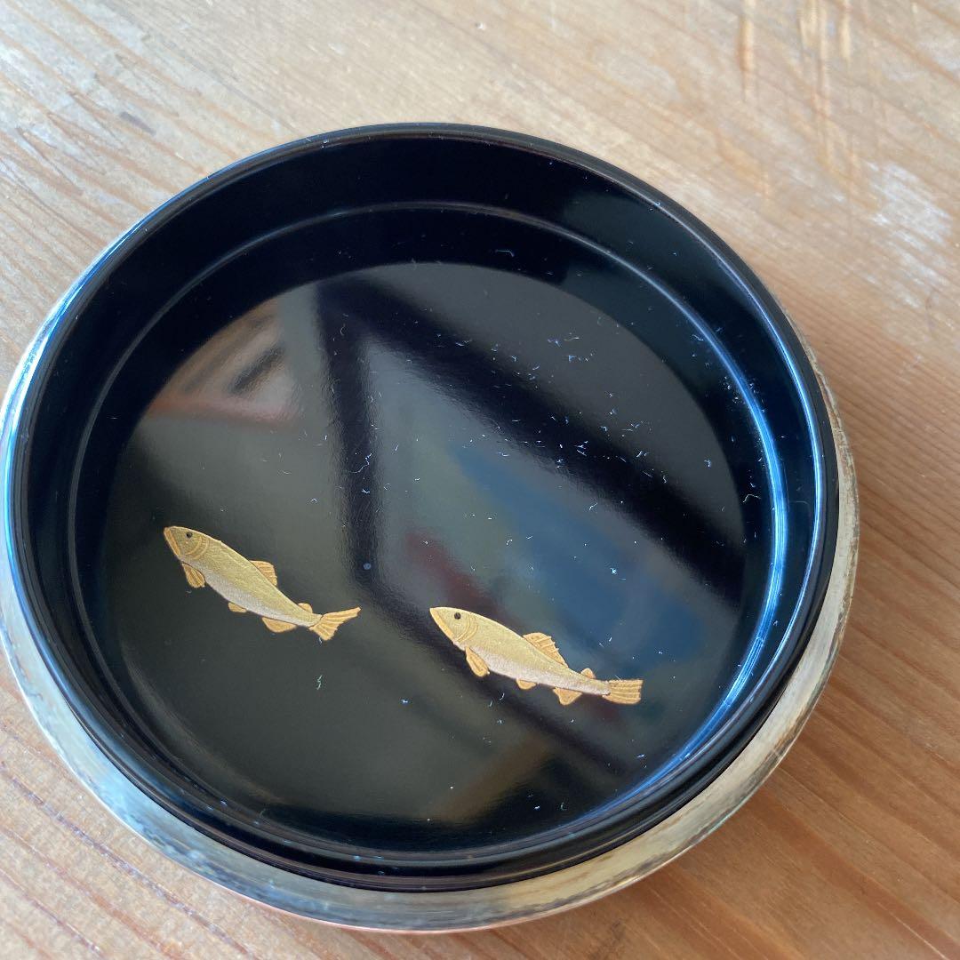 茶道具 加賀塗師 泉斎造 青楓に鮎蒔絵銀ブチ香合(共箱) ○