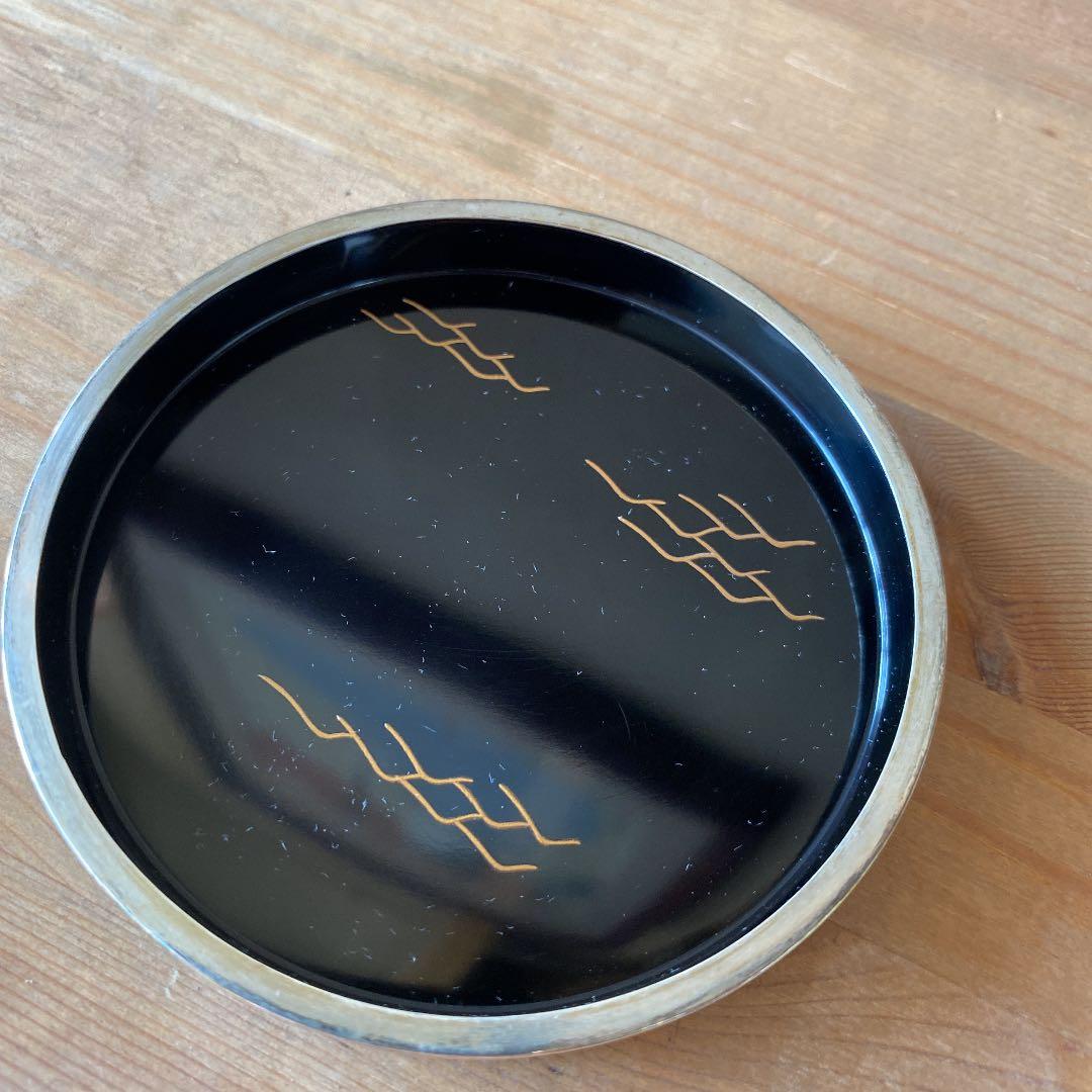 茶道具 加賀塗師 泉斎造 青楓に鮎蒔絵銀ブチ香合(共箱) ○