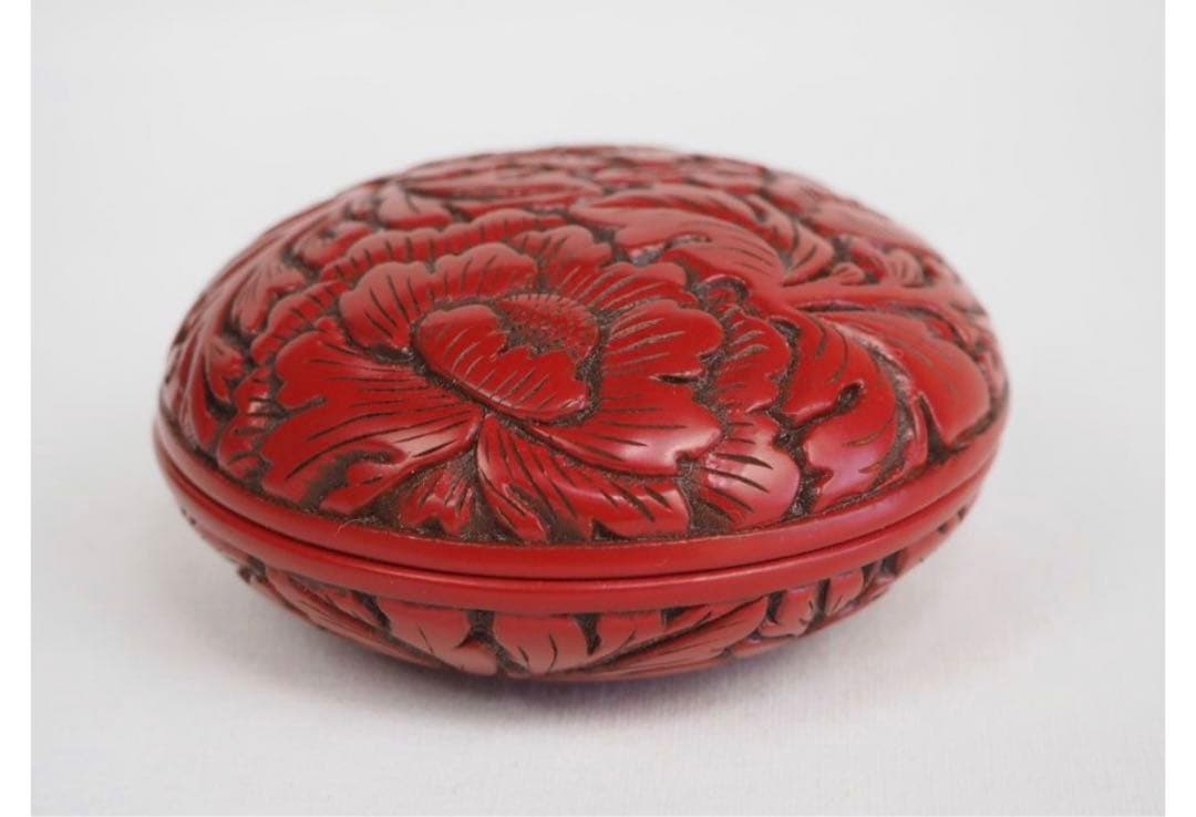 送料無料　作家在銘　村上堆朱　牡丹紋香合　茶道具
