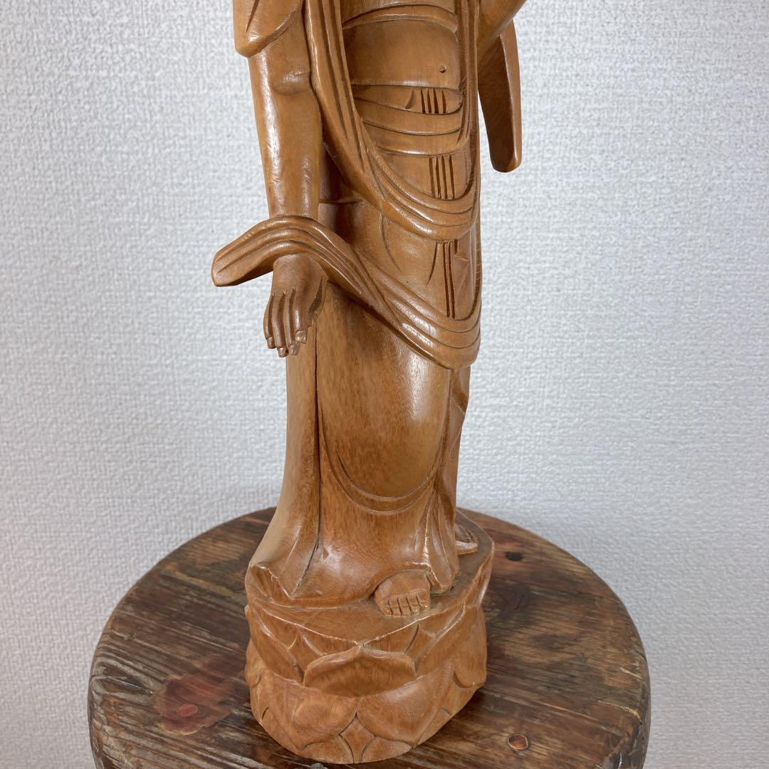 聖観音菩薩立像 一木造 高さ40cm 菩薩像 木彫り 彫刻 在銘 秀竹刀