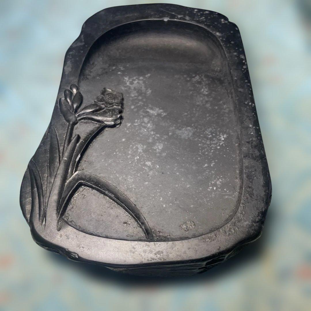 アンティークコレクション　石稽刀　石製 花彫刻 楕円形硯 アンティークコレクション 石稽刀 石製 花彫刻 楕円形硯 アンティーク