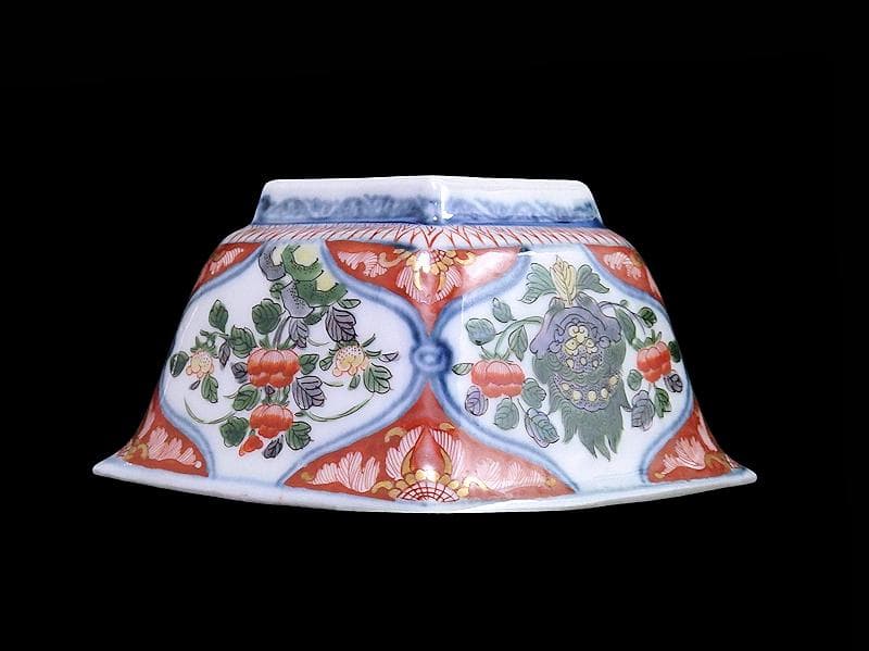 大聖寺伊万里 金襴手 牡丹に岩 獅子に牡丹の図 四方角向付 B335AS-CVg