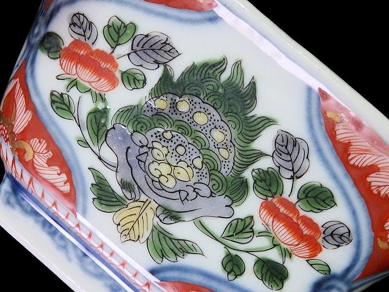 大聖寺伊万里 金襴手 牡丹に岩 獅子に牡丹の図 四方角向付 B335AS-CVg