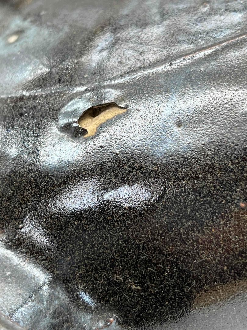 金～元時代 褐黑釉 木の葉文 大扁壺 花入 花瓶 茶道具(B-66)