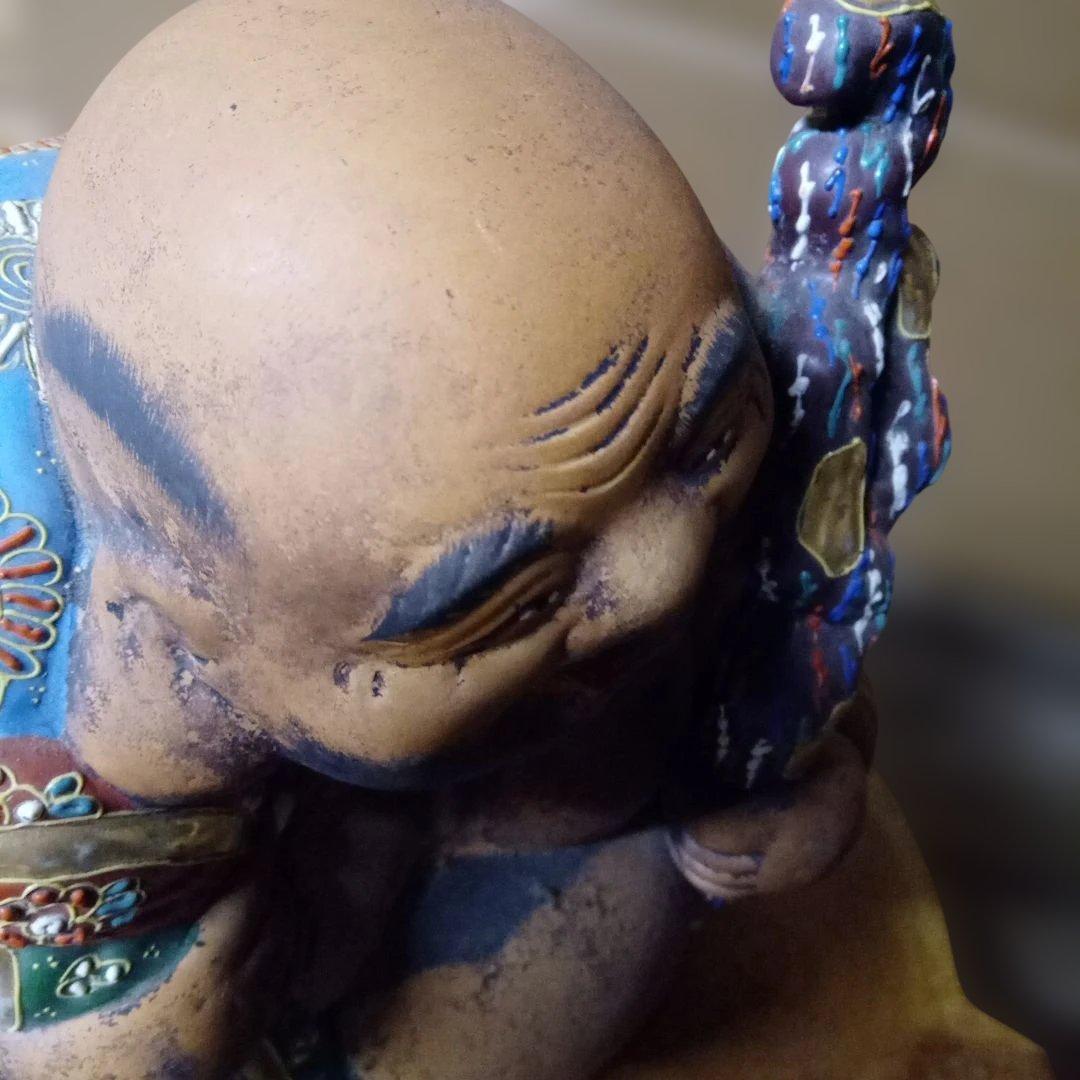 九谷焼 縁起物 特大 笑顔の福の神像 陶器製 45cm アンティーク