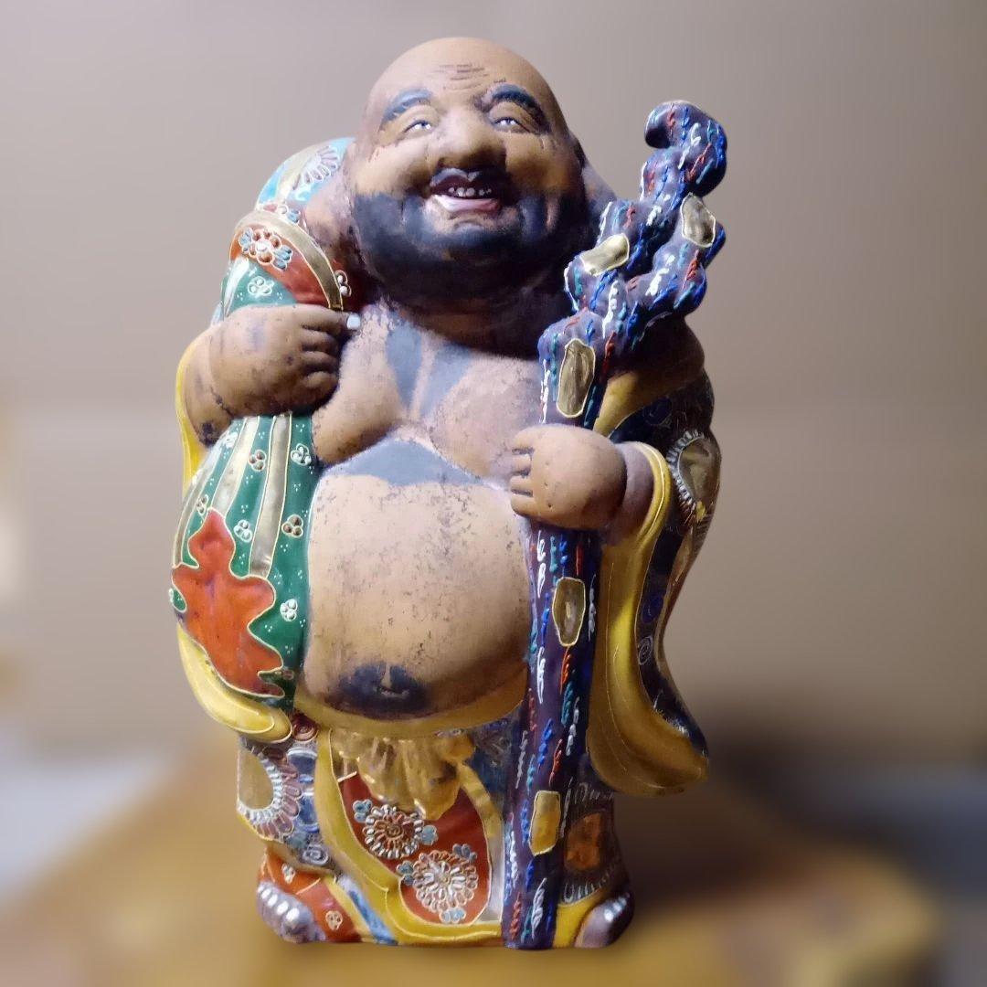 九谷焼　縁起物　特大　笑顔の福の神像 陶器製 45cm　アンティーク