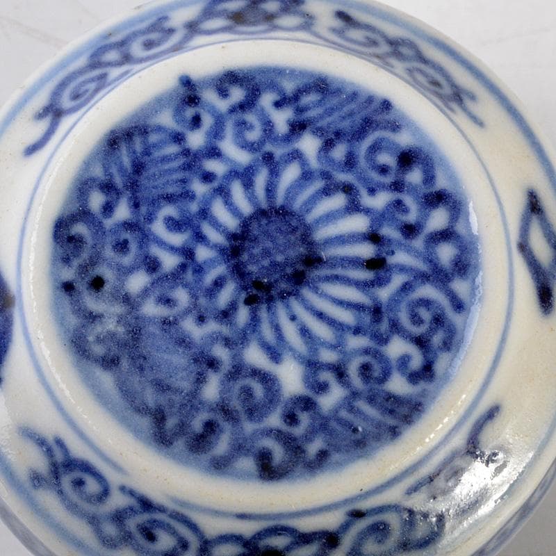 中国 新渡 染付 花文 小さな香合 N 6479