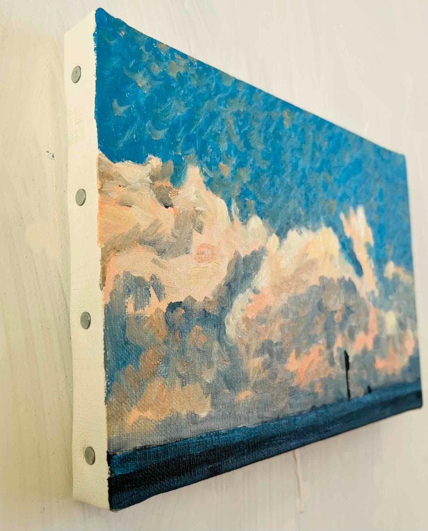 原画　油彩画「近所の風景　高速と空」絵画・サムホールサイズ（16×23㎝）