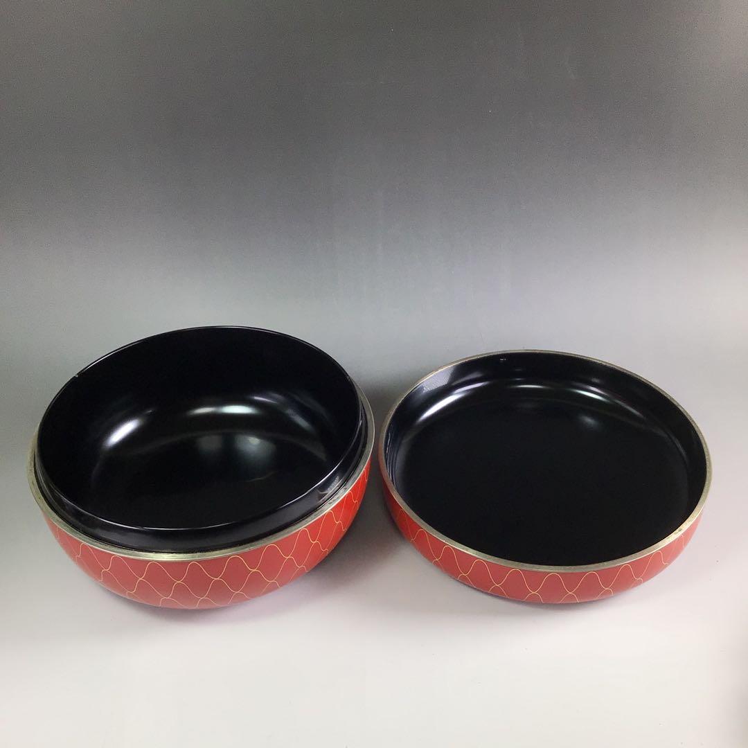 Ｒ１７７　食篭　『岡本陽斎作』『朱塗内黒』『金網目蒔絵』『喰籠』　共箱　菓子器