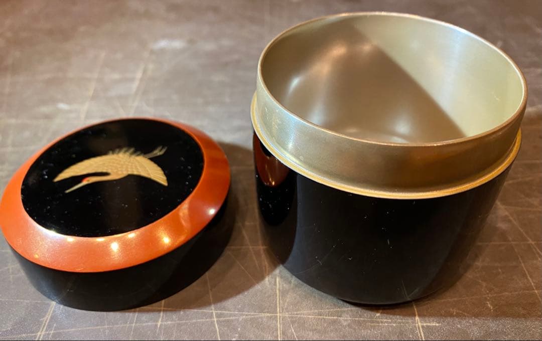 輪島塗 棗 蒔絵・鶴紋 鈴谷鐵五郎作 茶道具・ヴィンテージ レア