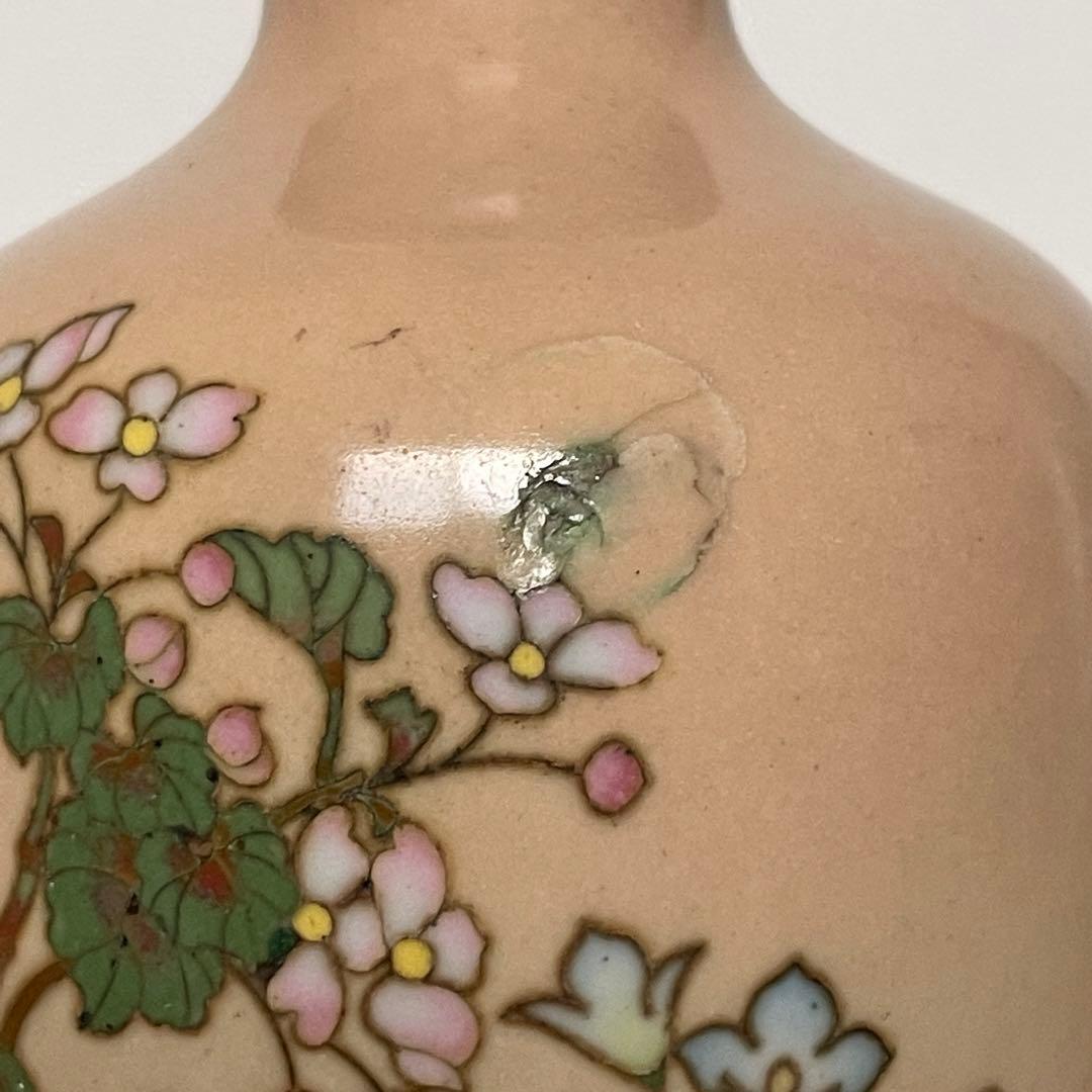 明治期　尾張　七宝　花文　銀線　植線　花瓶　小花瓶　小瓶　七宝焼　壷　花入